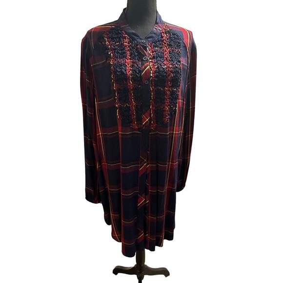 Melissa McCarthy- Plaid Tunic Dress Ruffle Flannel - 1X - Picture 4 of 10